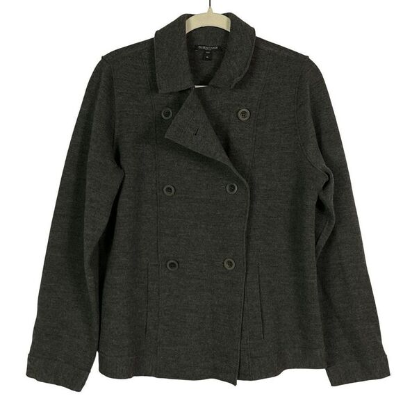 Eileen Fisher Petite Gray Merino Wool Double Breasted Coat, Petite Large - Picture 2 of 8